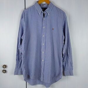 Ralph Lauren Mens Yarmouth Blue/ White Pinstripe Shirt Tan PONY Preppy Sz.XL